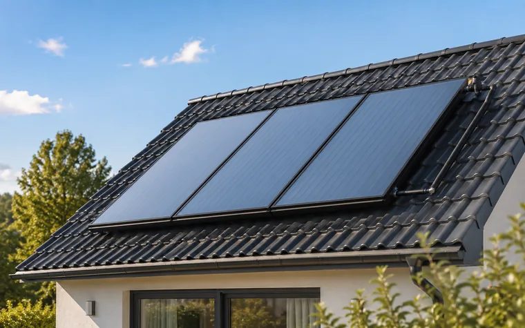 Solarthermie-Kollektoren auf dem Dach eines Wohnhauses